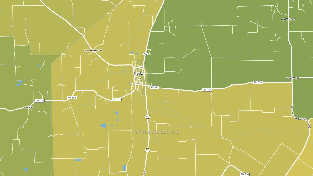 Moulton, TX Map of Burglary Rates