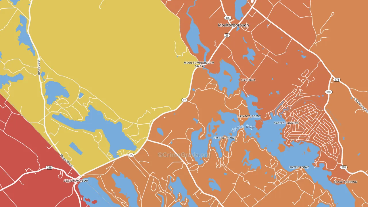 Moultonborough Falls, NH Map of Burglary Rates