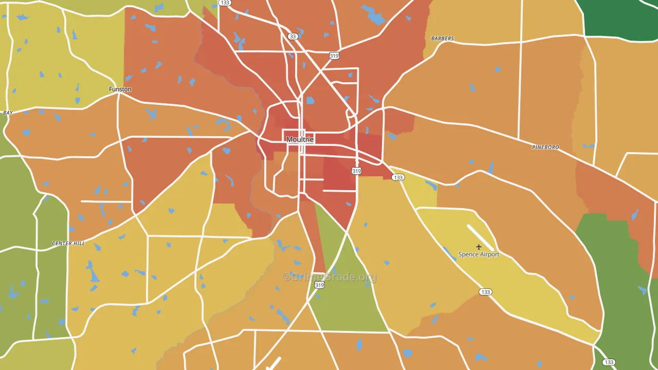 Moultrie, GA Map of Burglary Rates