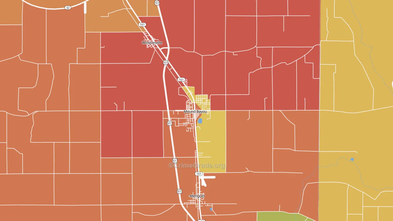 Mound Bayou, MS Map of Burglary Rates