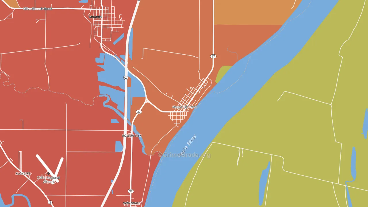 Mound City, IL Map of Burglary Rates