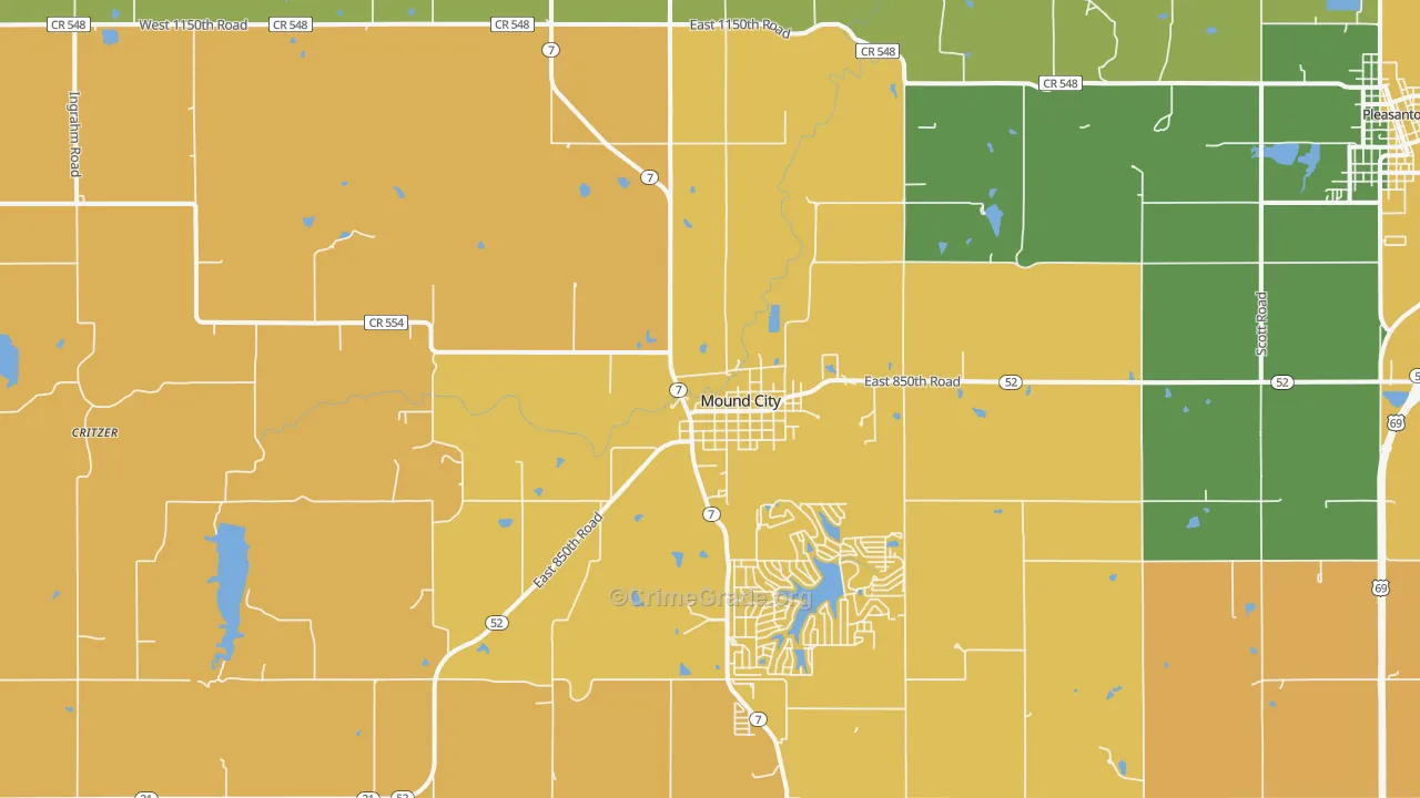 Mound City, KS Map of Burglary Rates
