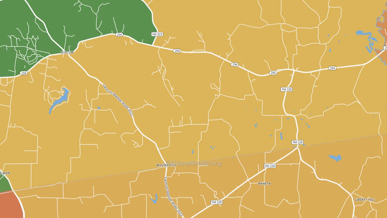 Mound City, TX Map of Burglary Rates