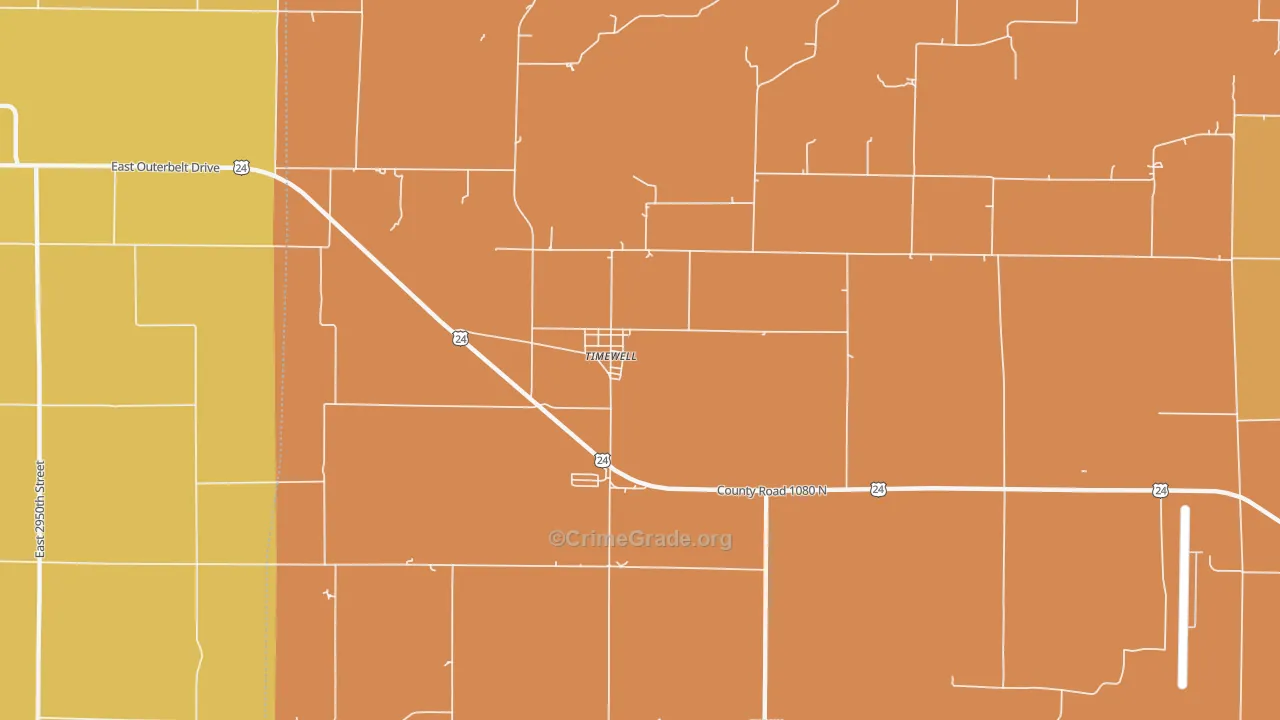 Mound Station, IL Map of Burglary Rates