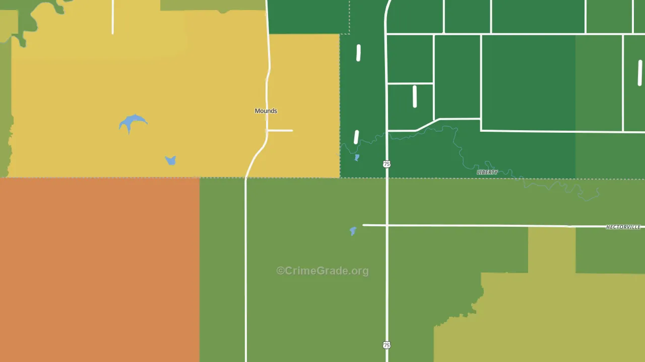 Mounds, OK Map of Burglary Rates