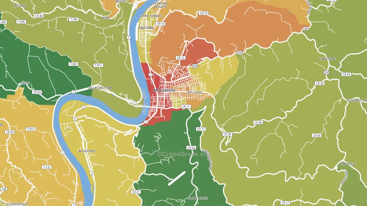 Moundsville, WV Map of Burglary Rates