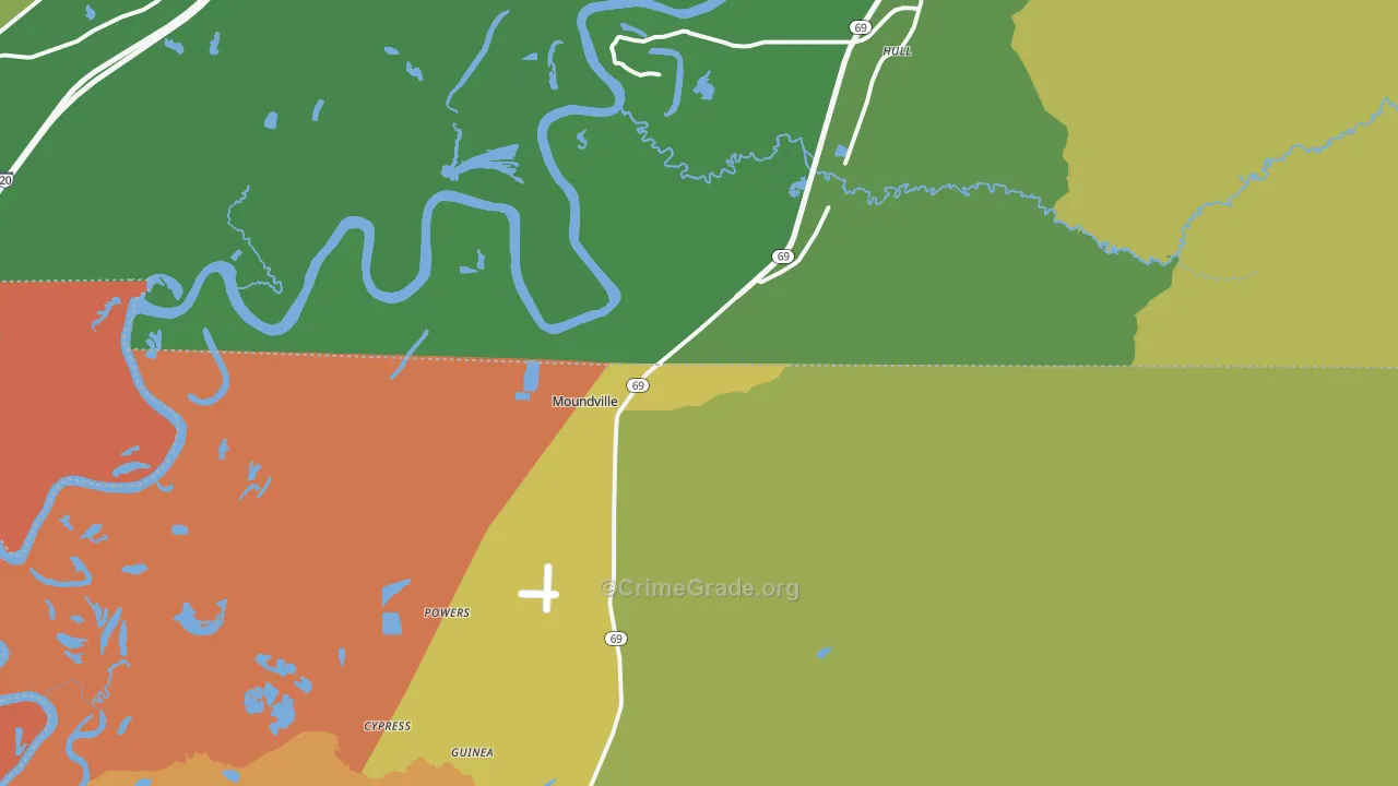 Moundville, AL Map of Burglary Rates