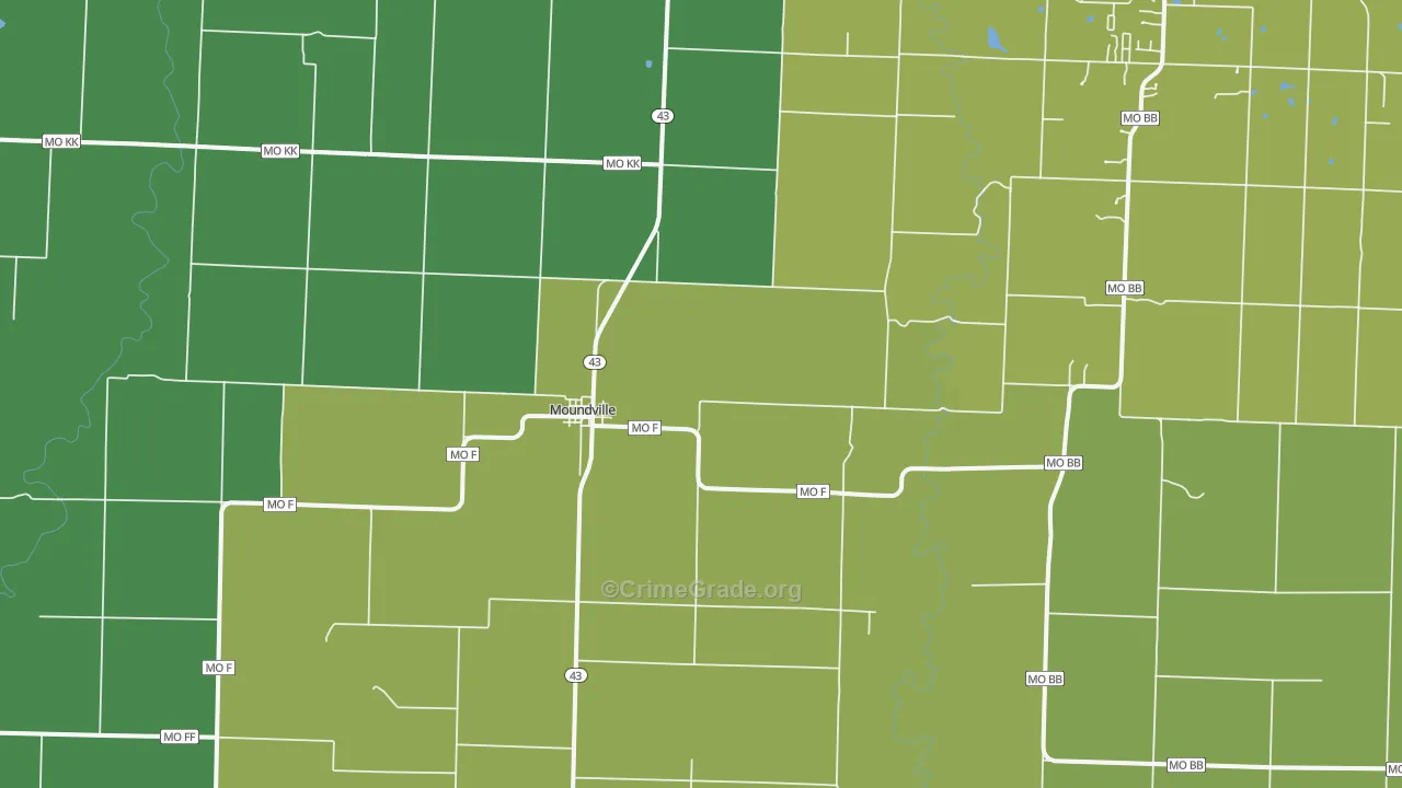 Moundville, MO Map of Burglary Rates