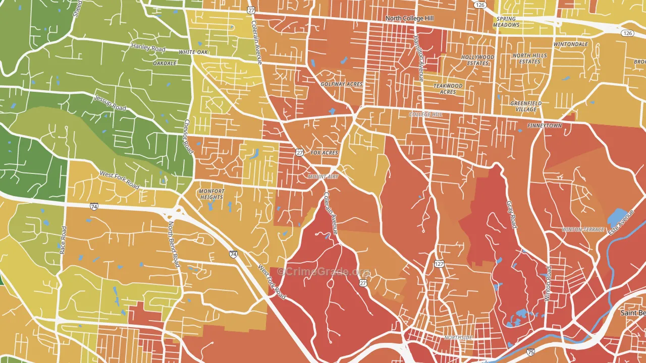 Mount Airy, Cincinnati, OH Map of Burglary Rates