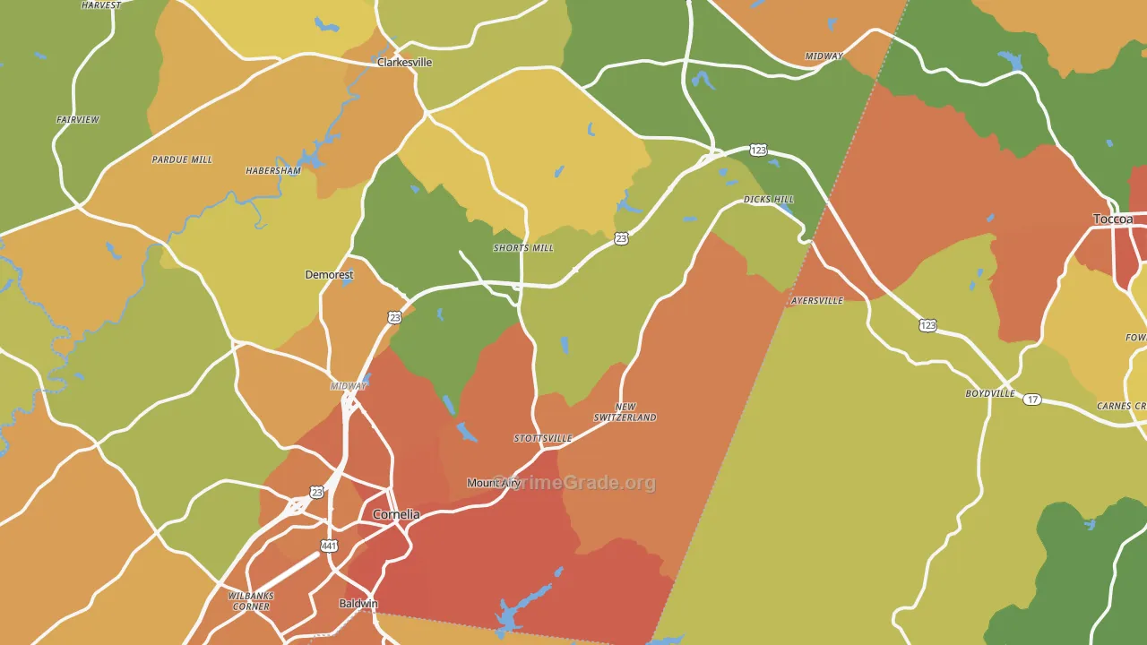 Mount Airy, GA Map of Burglary Rates