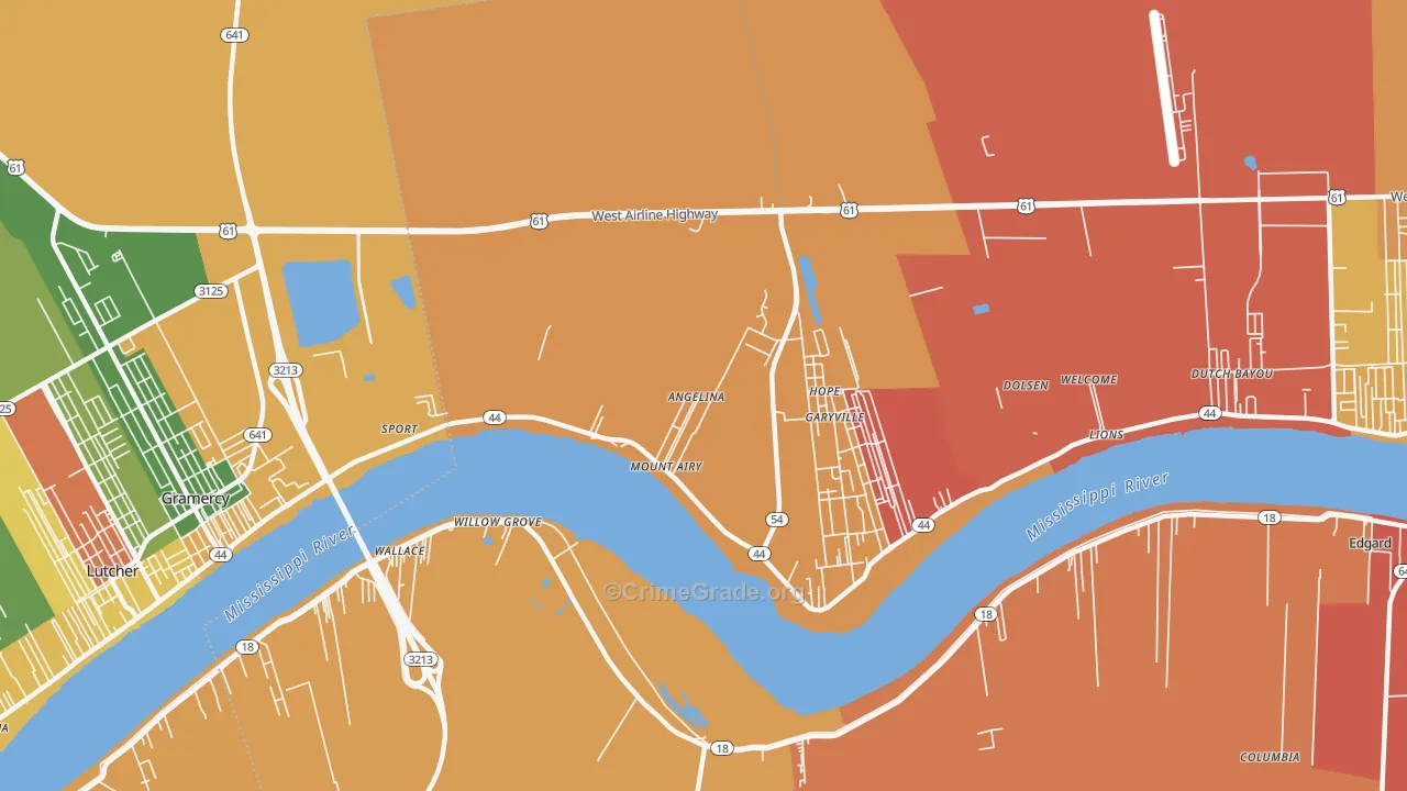 Mount Airy, LA Map of Burglary Rates