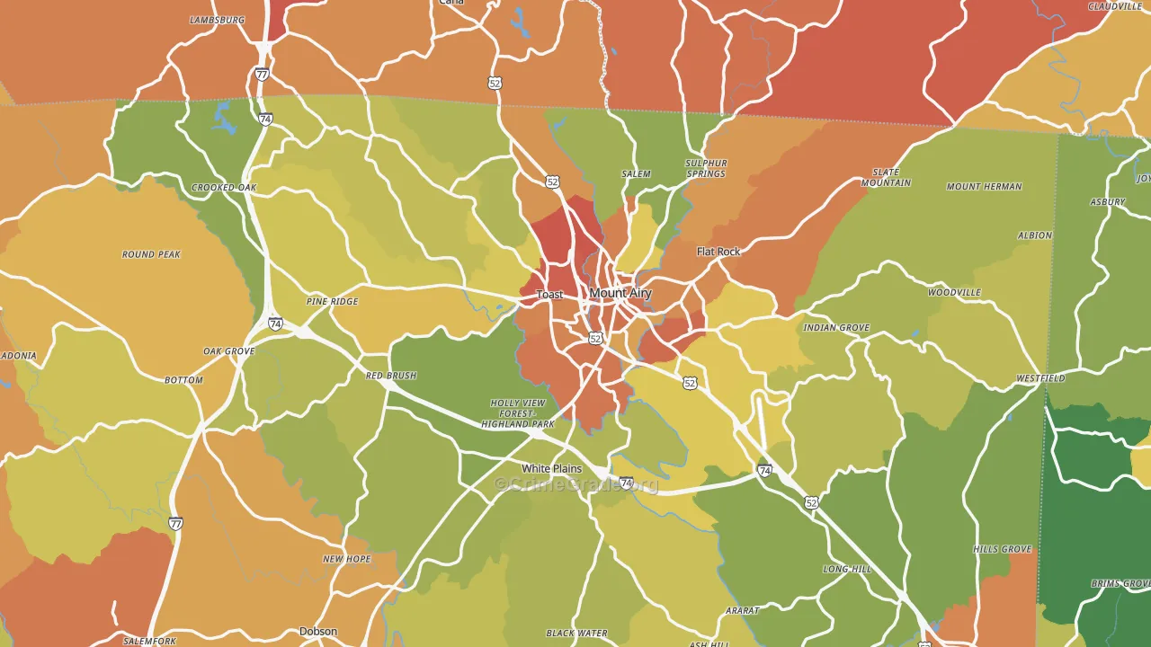 Mount Airy, NC Map of Burglary Rates