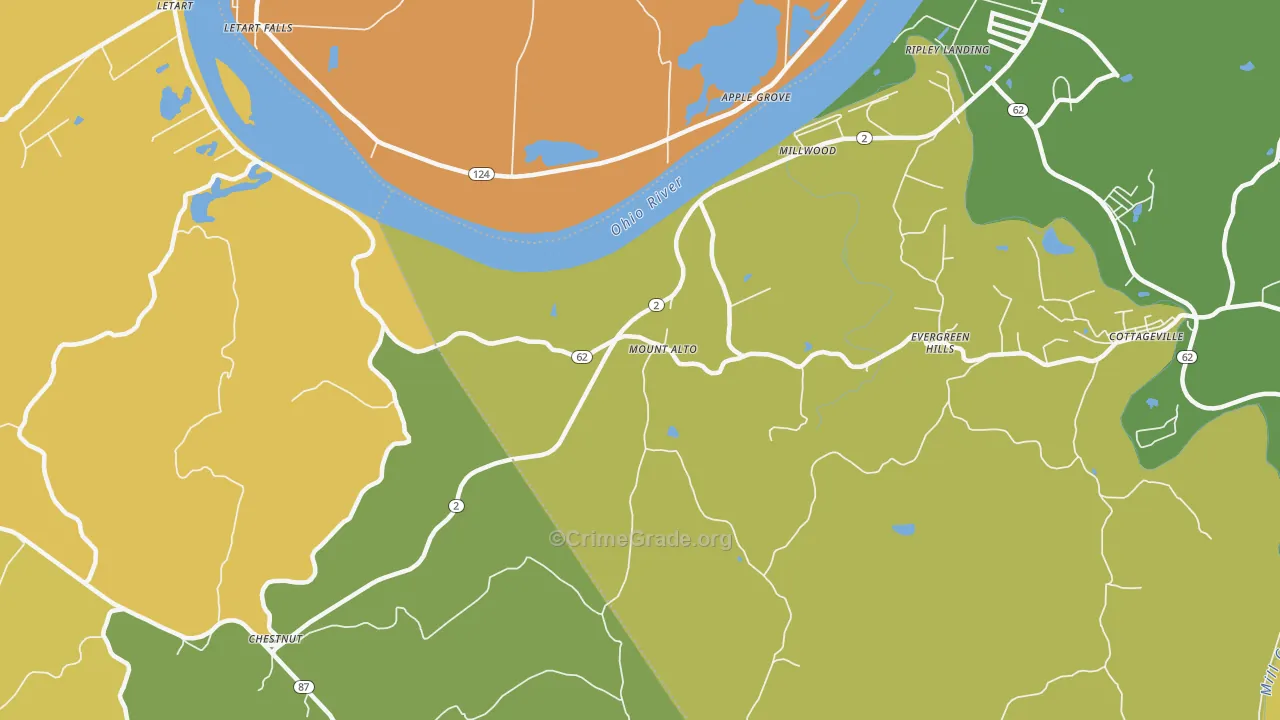 Mount Alto, WV Map of Burglary Rates