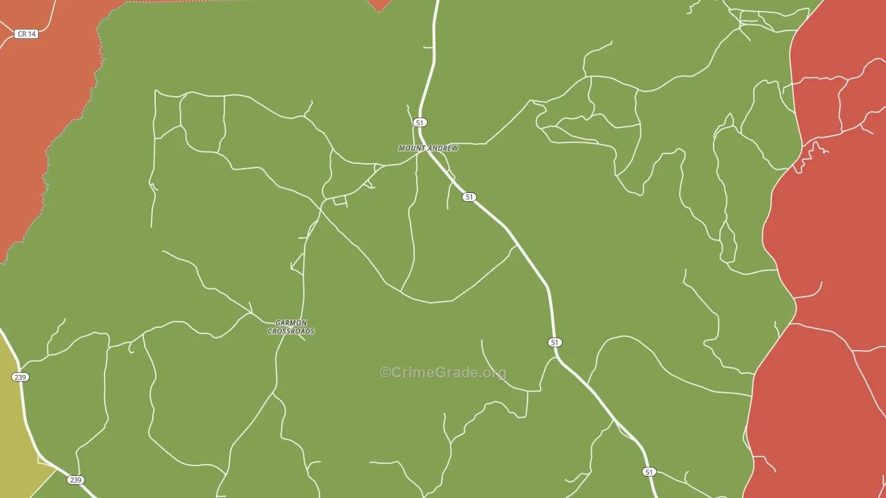 Mount Andrew, AL Map of Burglary Rates