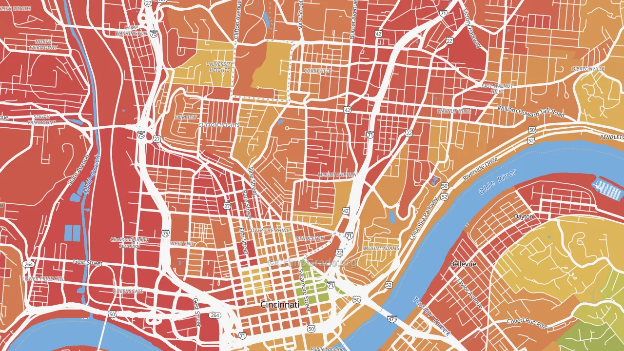 Mount Auburn, Cincinnati, OH Map of Burglary Rates