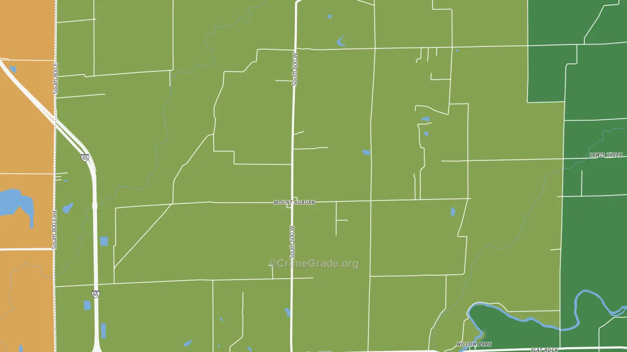Mount Auburn, IN Map of Burglary Rates