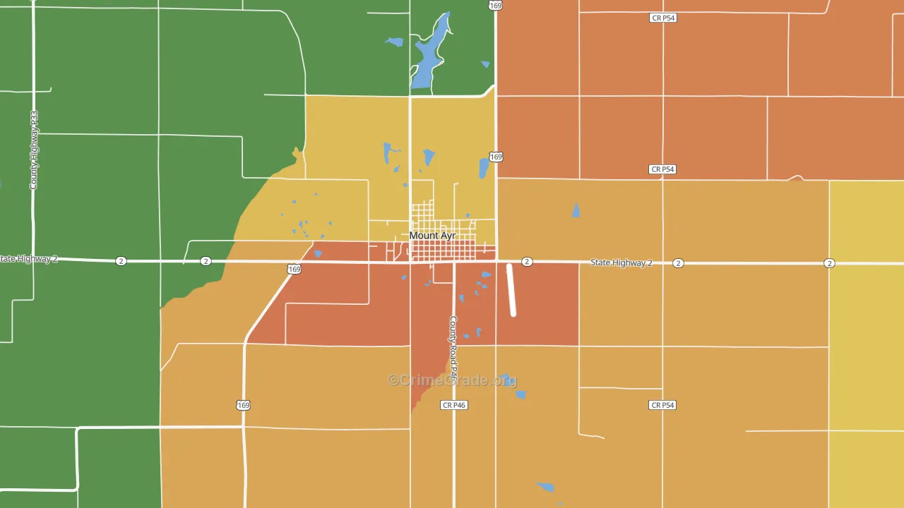 Mount Ayr, IA Map of Burglary Rates