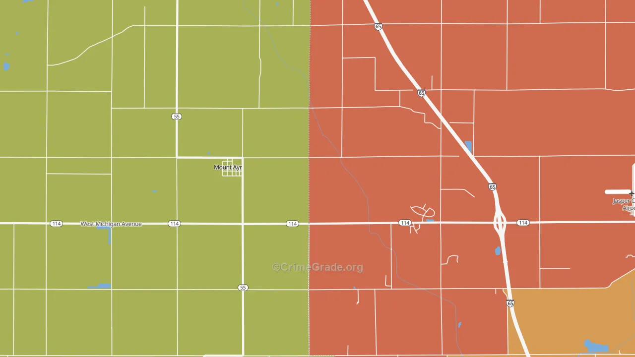 Mount Ayr, IN Map of Burglary Rates