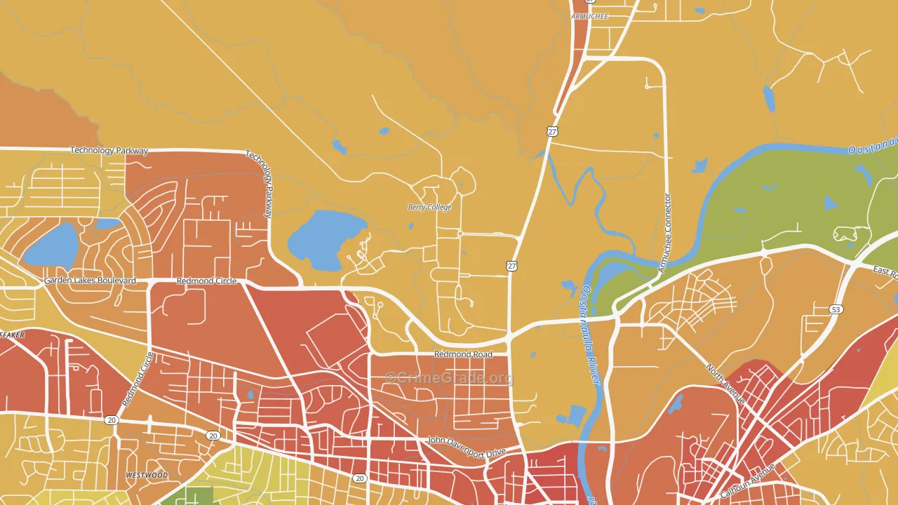 Mount Berry, GA Map of Burglary Rates