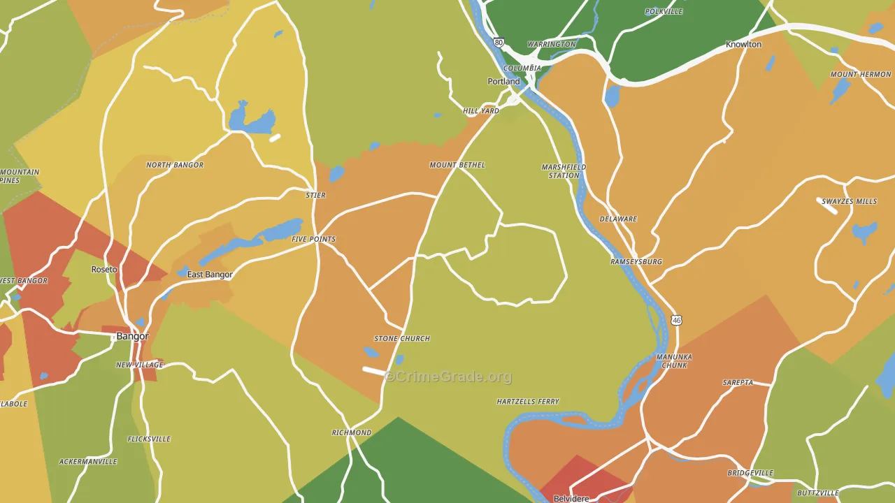 Mount Bethel, PA Map of Burglary Rates