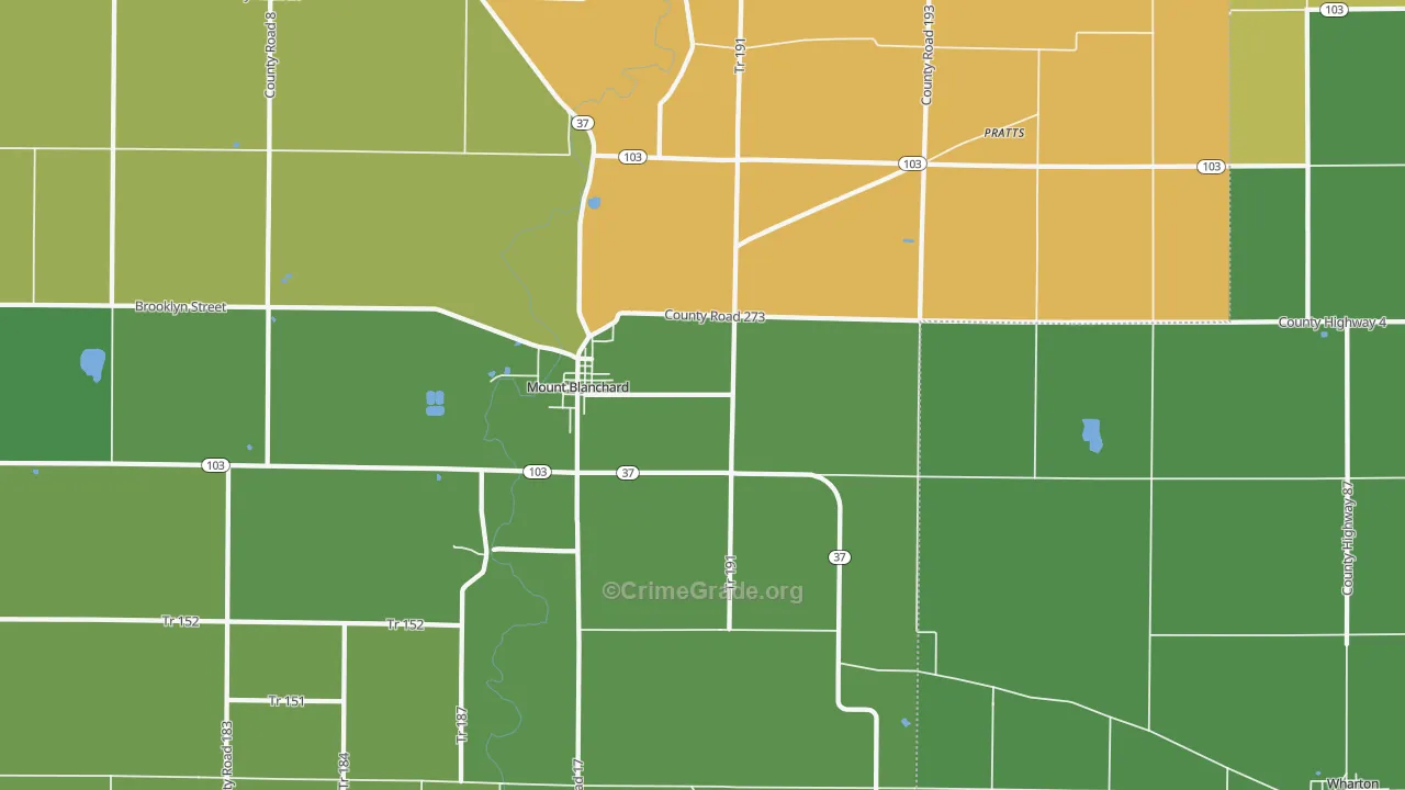 Mount Blanchard, OH Map of Burglary Rates