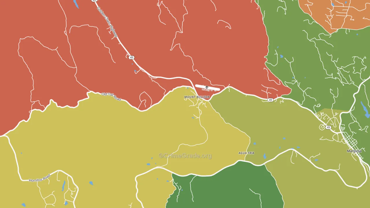 Mount Bullion, CA Map of Burglary Rates