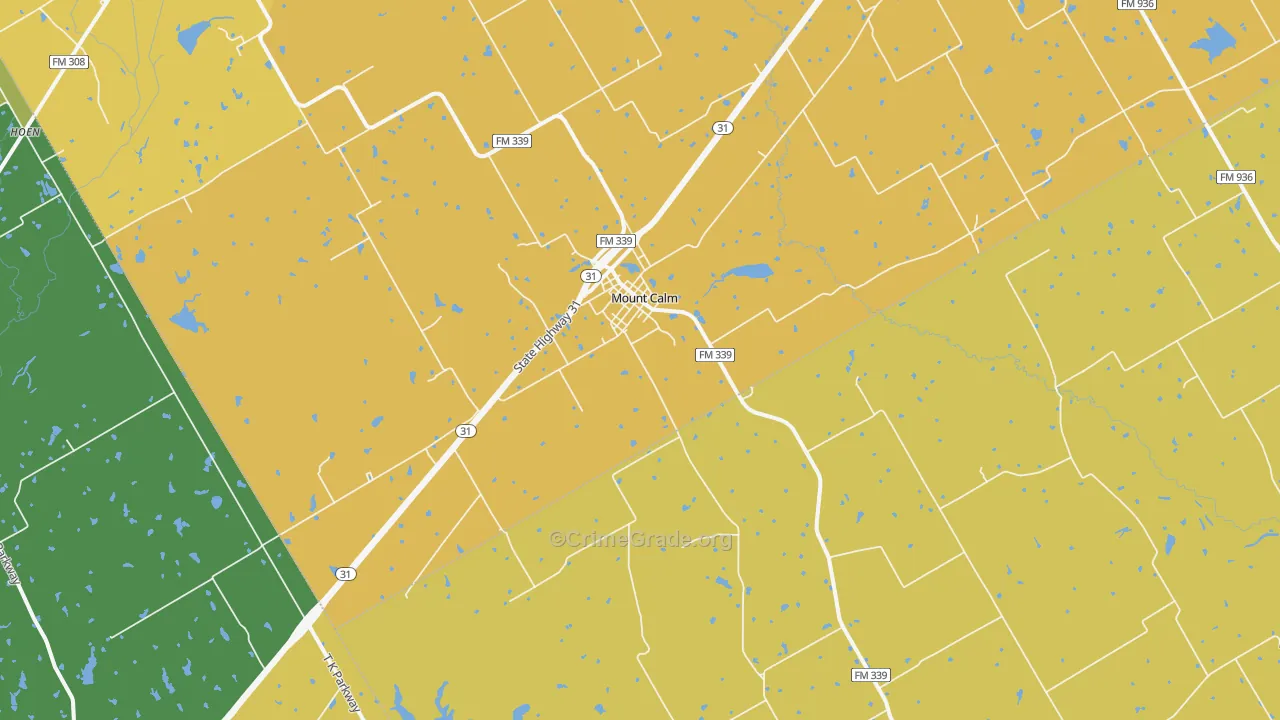 Mount Calm, TX Map of Burglary Rates