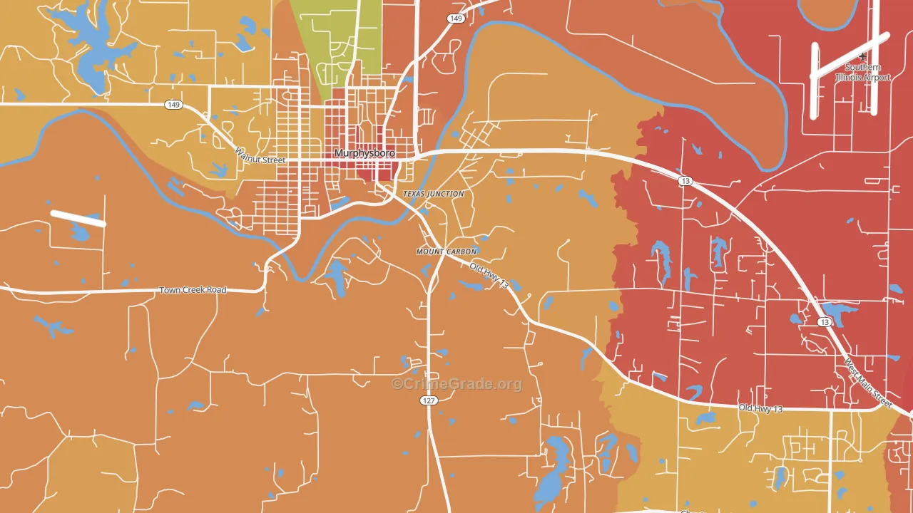 Mount Carbon, IL Map of Burglary Rates
