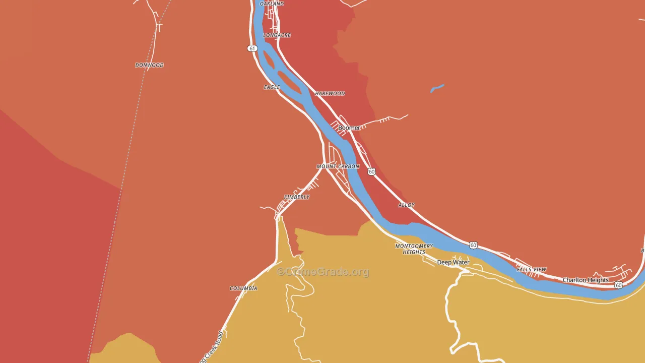 Mount Carbon, WV Map of Burglary Rates