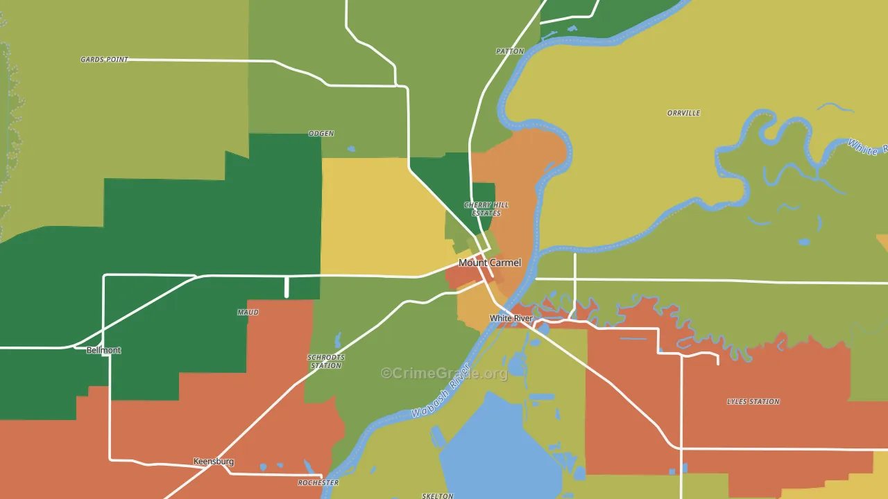 Mount Carmel, IL Map of Burglary Rates