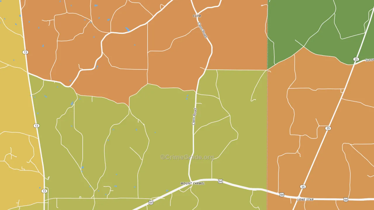Mount Carmel, MS Map of Burglary Rates