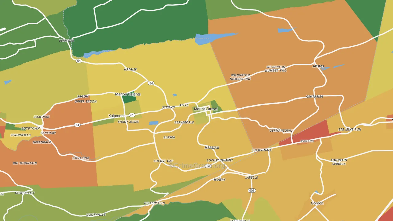 Mount Carmel, PA Map of Burglary Rates