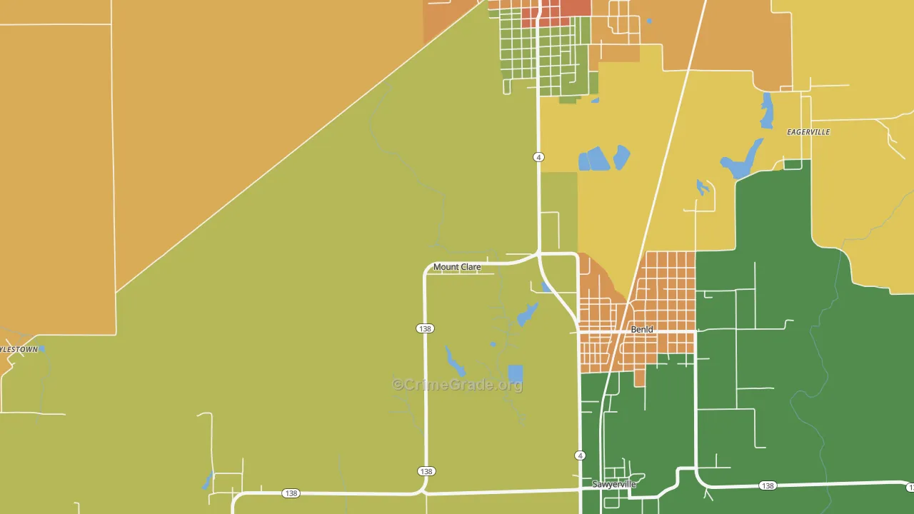 Mount Clare, IL Map of Burglary Rates