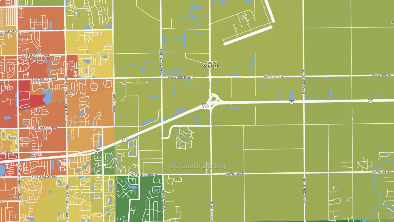 Mount Comfort, IN Map of Burglary Rates