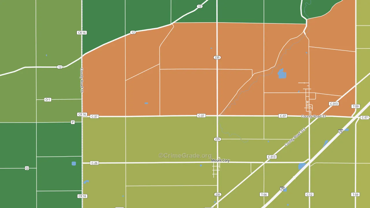 Mount Cory, OH Map of Burglary Rates