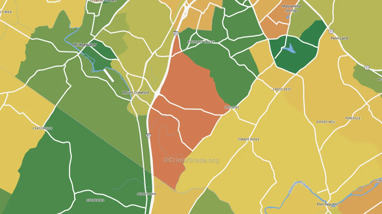 Mount Crawford, VA Map of Burglary Rates