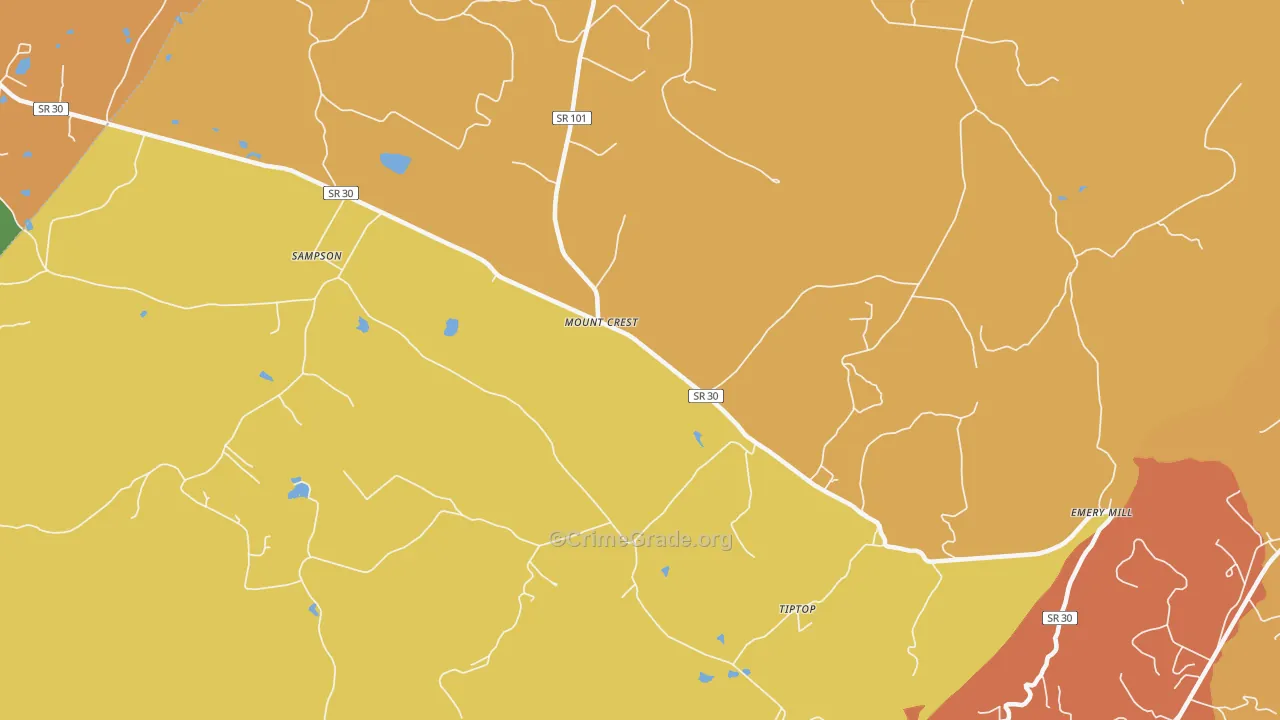 Mount Crest, TN Map of Burglary Rates
