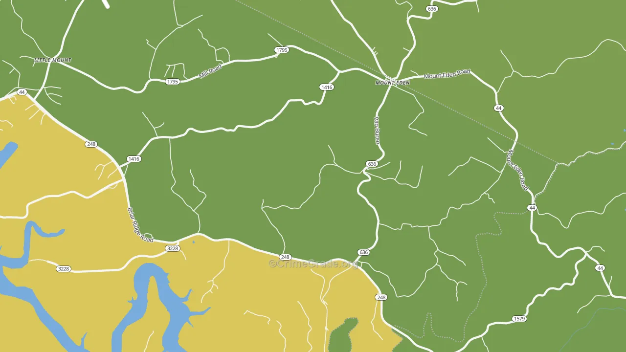 Mount Eden, KY Map of Burglary Rates