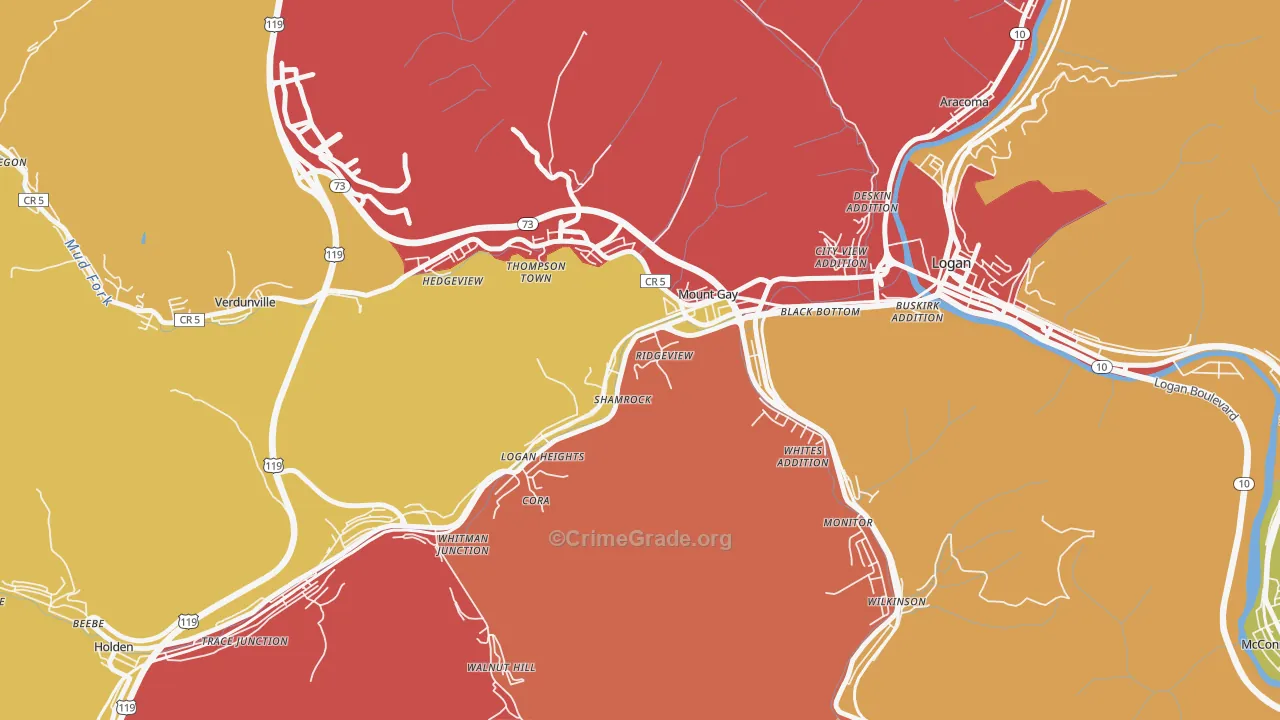 Mount Gay-Shamrock, WV Map of Burglary Rates