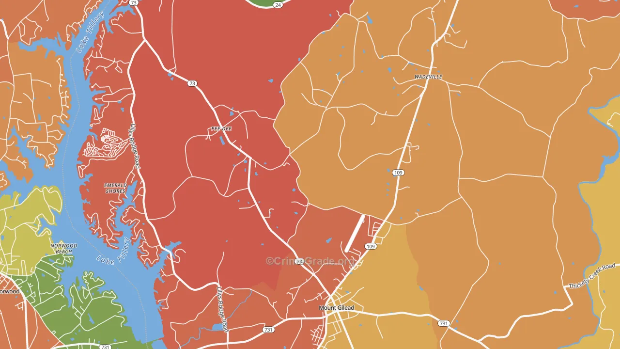 Mount Gilead, NC Map of Burglary Rates