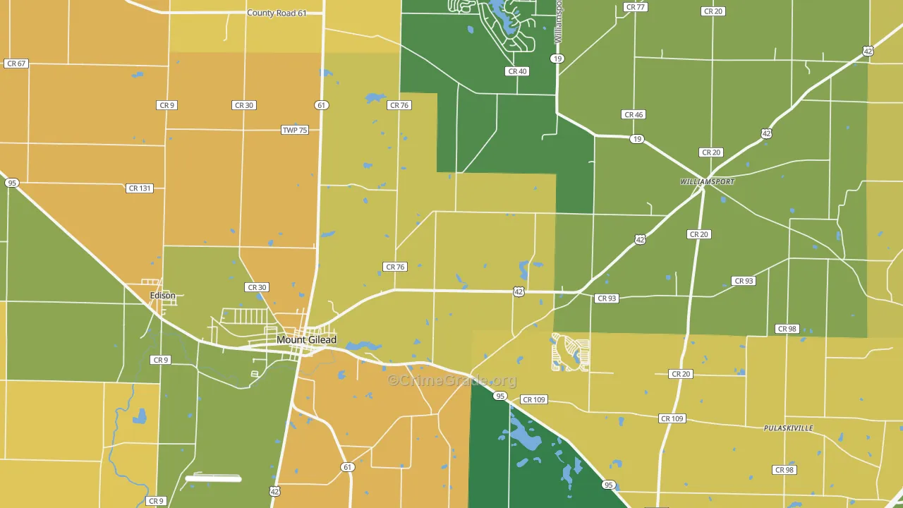 Mount Gilead, OH Map of Burglary Rates