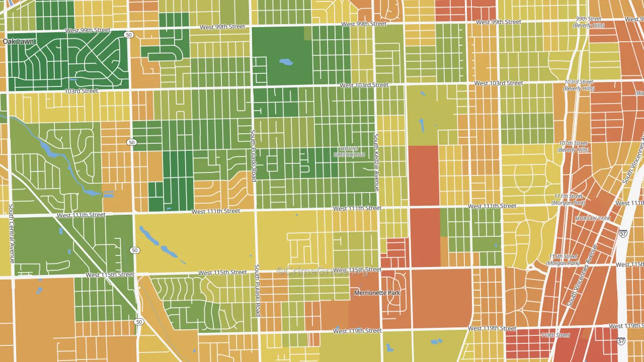 Mount Greenwood, Chicago, IL Map of Burglary Rates