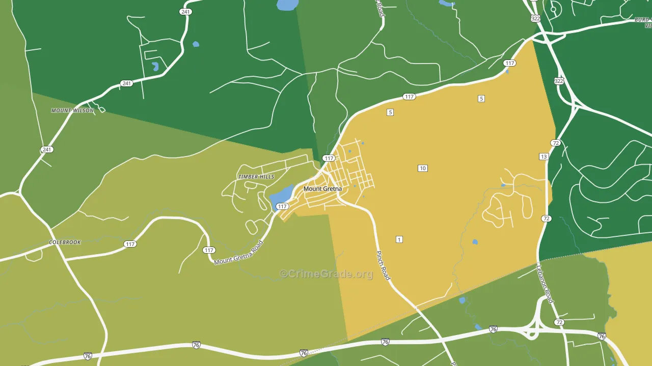 Mount Gretna, PA Map of Burglary Rates