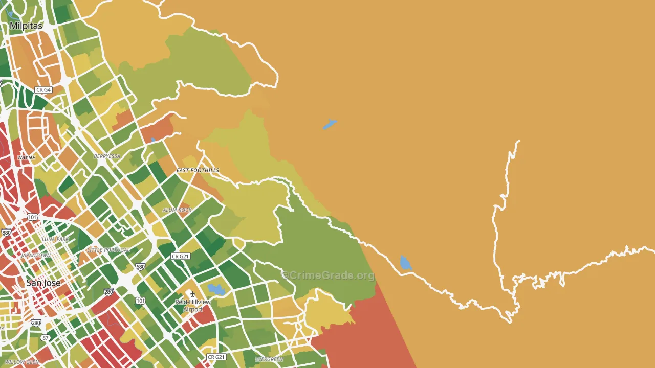 Mount Hamilton, CA Map of Burglary Rates