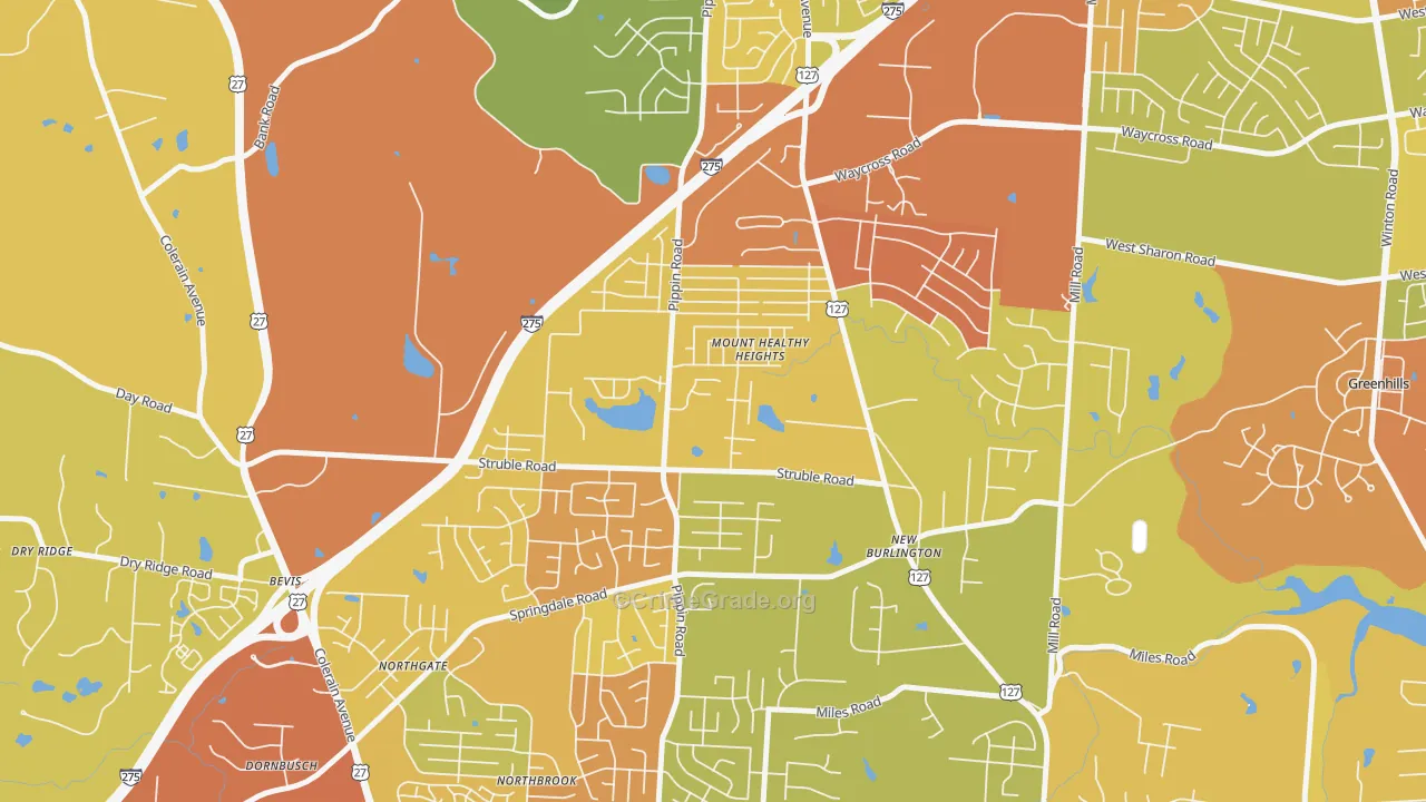 Mount Healthy Heights, Cincinnati, OH Map of Burglary Rates