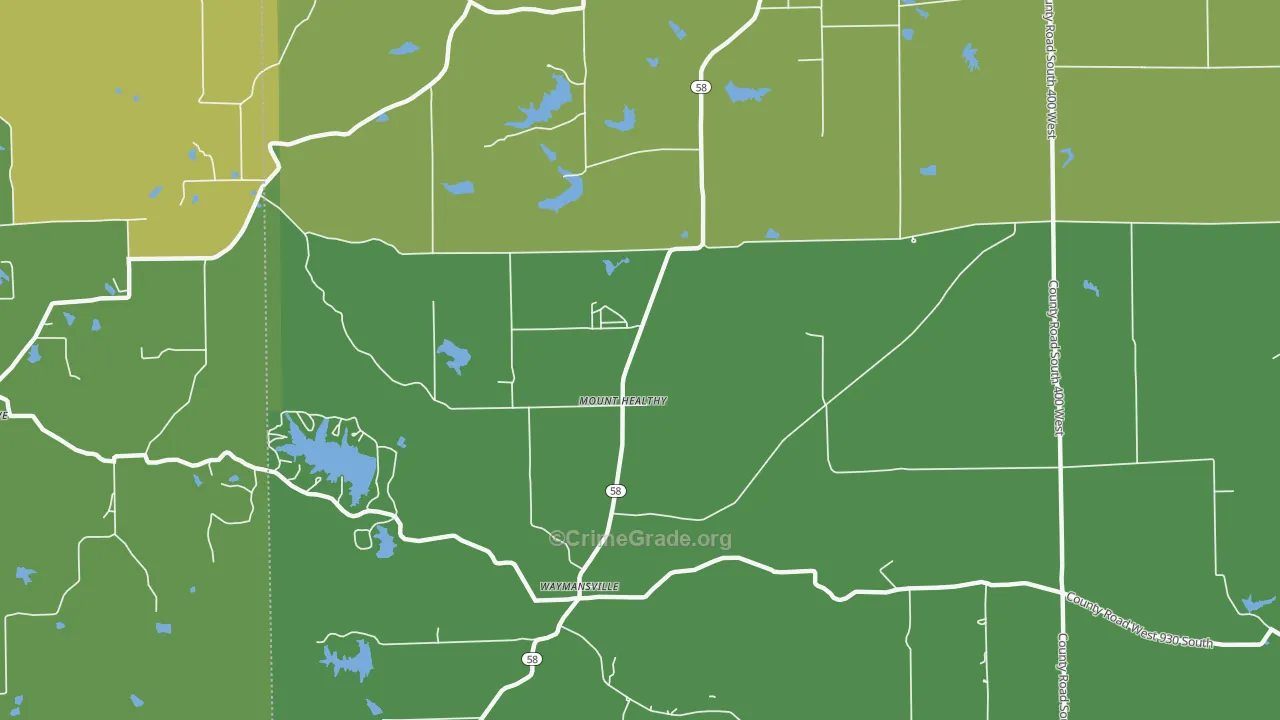 Mount Healthy, IN Map of Burglary Rates