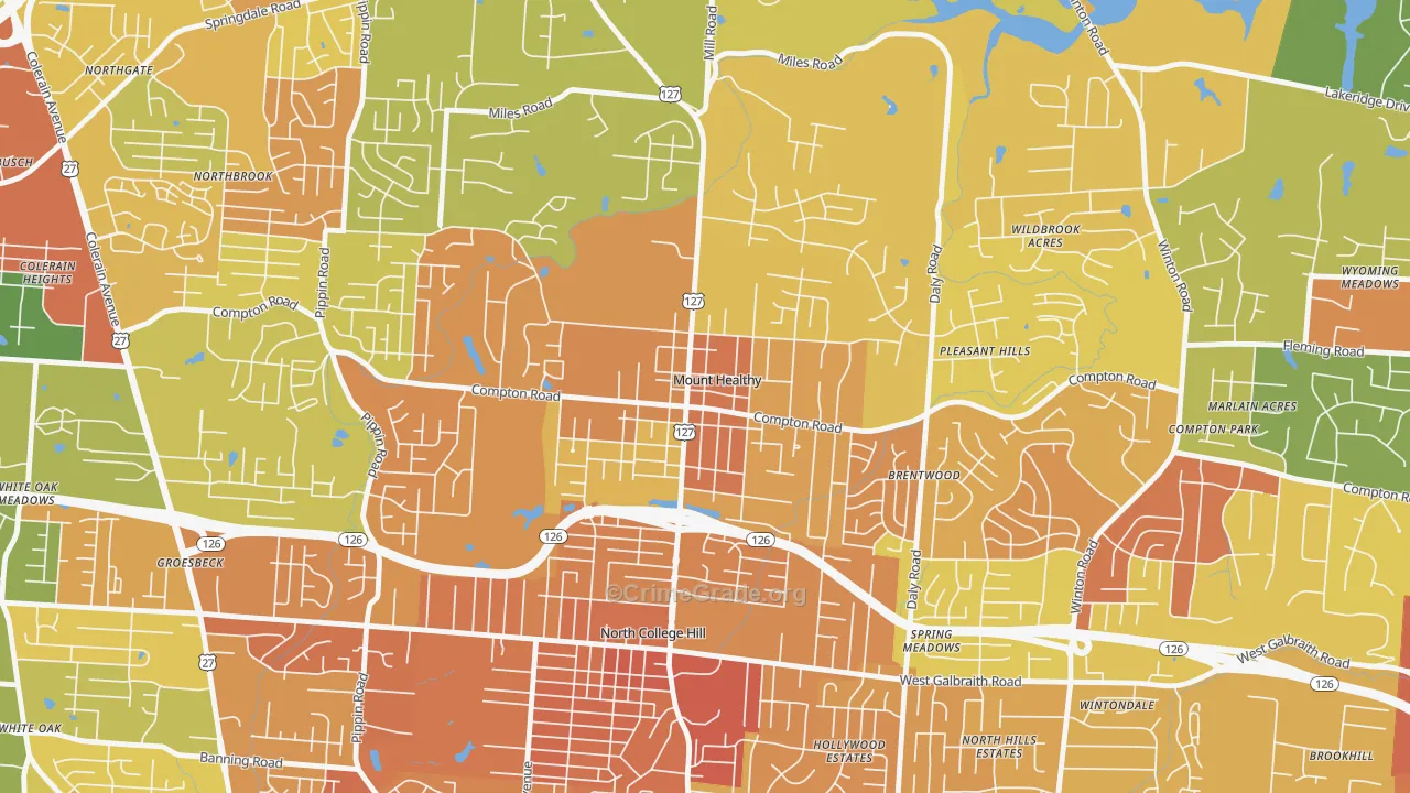 Mount Healthy, OH Map of Burglary Rates