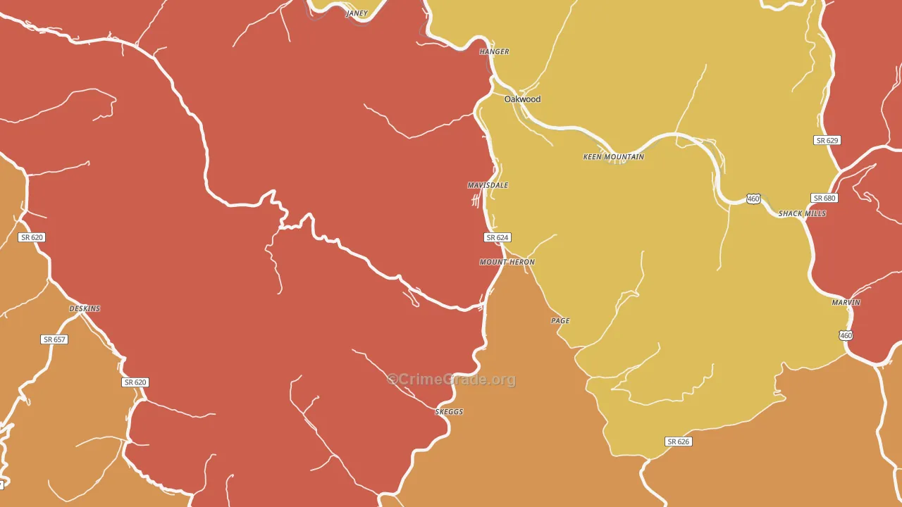 Mount Heron, VA Map of Burglary Rates