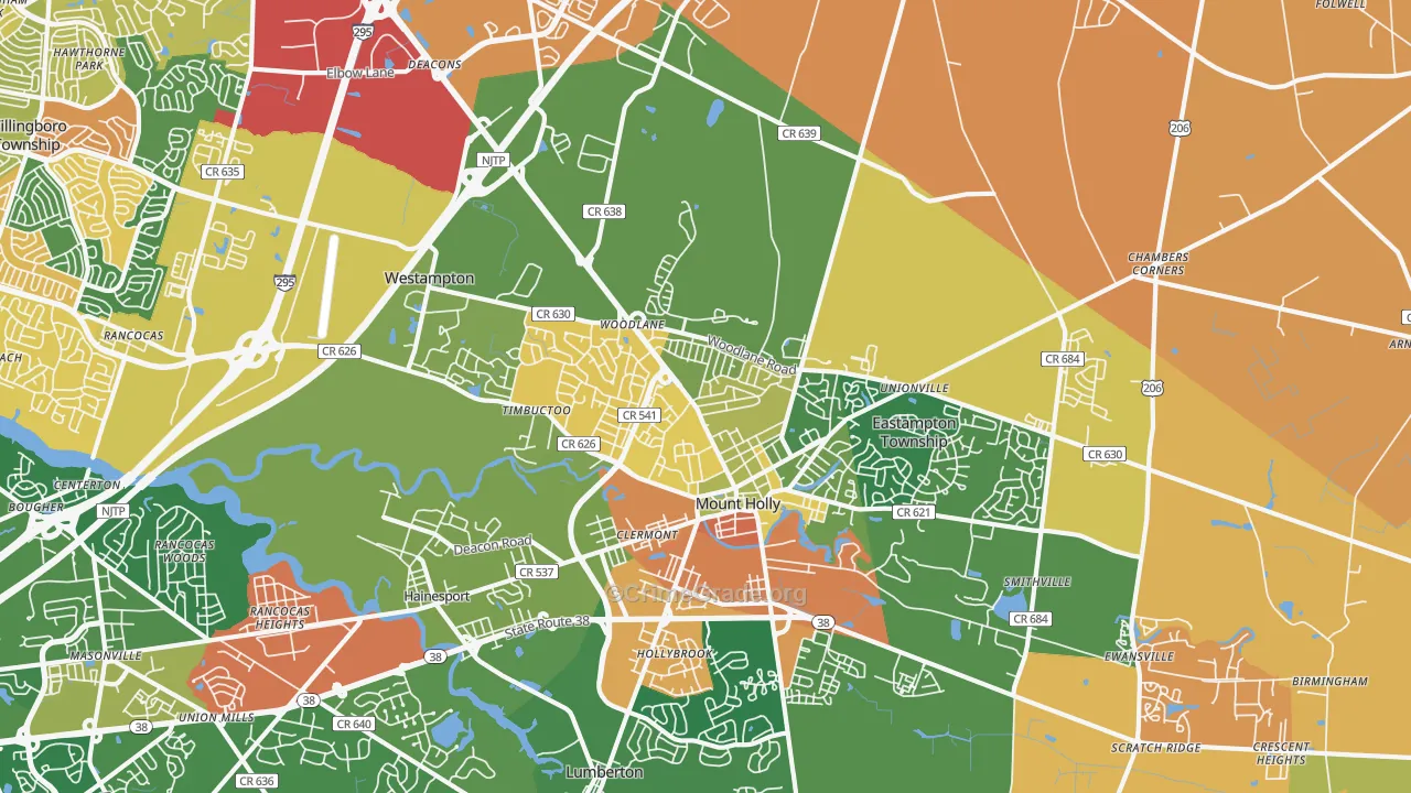 Mount Holly, NJ Map of Burglary Rates