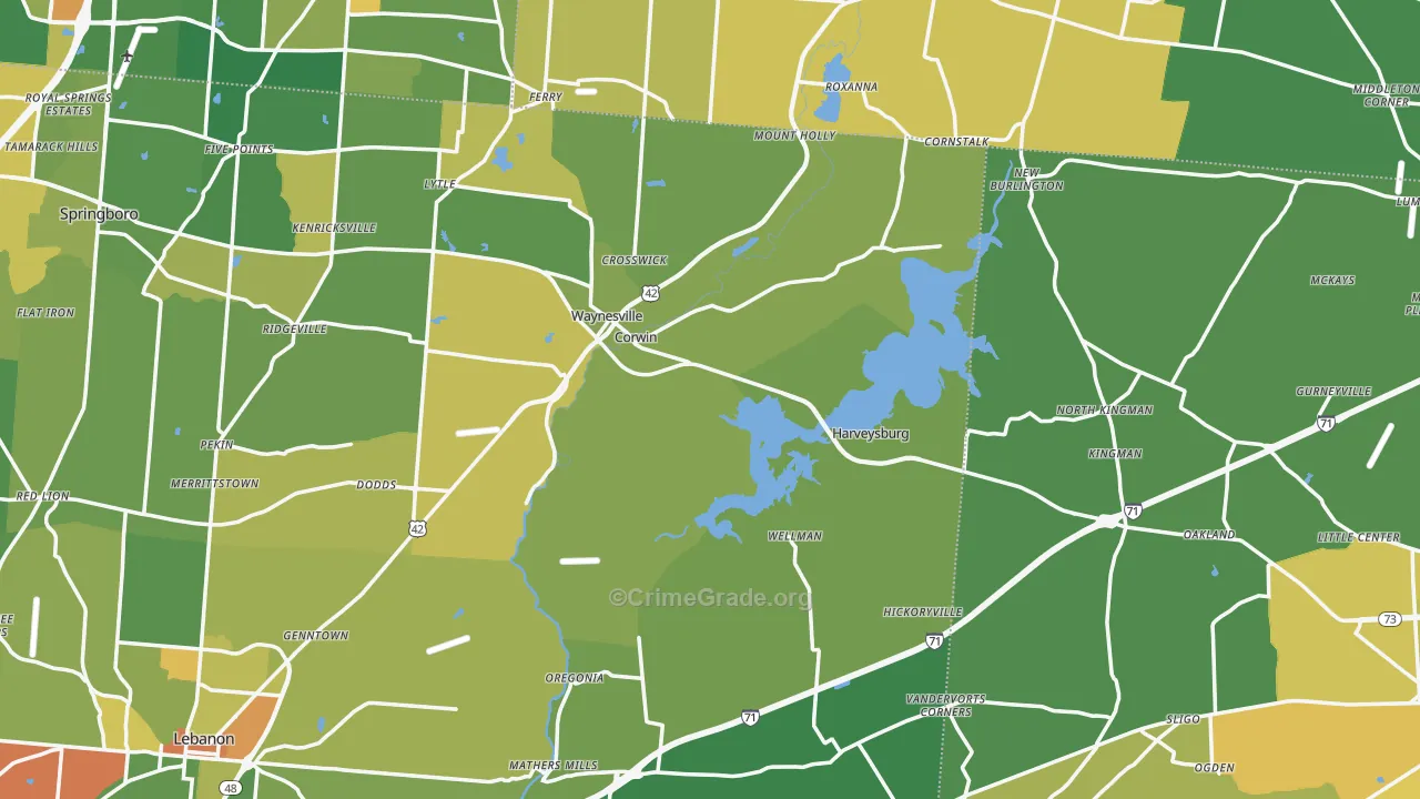 Mount Holly, OH Map of Burglary Rates